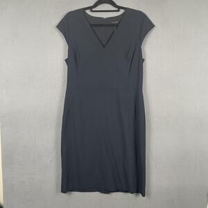 Ann Taylor Dress Womens 14 Blue Sheath V-Neck Cap Sleeve Knee Length Lined